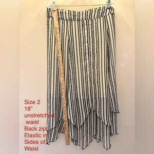 Chico’s Black Ivory Chiffon Layered Handkerchief Hem Maxi Skirt Sz 2 Large